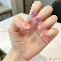Faux Ongles Carrés Courts 3D Ombrés Pamplemousse Personnalisés en Gros, en ABS, OEM ODM, Marque Privée, Réutilisables