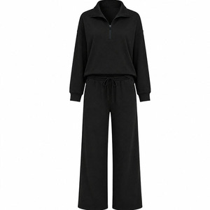 Conjuntos Deportivos al por Mayor para <span class=keywords><strong>Mujer</strong></span>, Conjunto de Dos Piezas, Sudadera con Cierre de Media Cremallera, Pantalones Anchos, Ropa Informal Holgada para Estar en Casa - Product Image 4