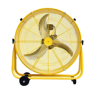 Ventilateur cylindrique portable en métal jaune de 30 pouces, 3 pales courbées, refroidissement par air, utilisation extérieure, domestique, garage, hôtel, industrie, montage au sol - Product Image 4