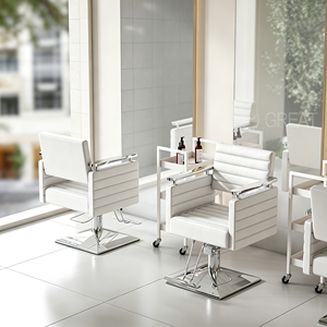 Sillón de Peluquería Moderno de Cuero Rosa, Silla de Barbería de Lujo con Base Cuadrada Ajustable para Mujeres - Product Image 4