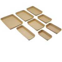 Bandeja Rectangular Grande Desechable de Papel Kraft Reciclado para Sushi con Tapa, Recubrimiento UV, Laminado Mate y Grabado en Relieve para Fideos, Patatas Fritas y Alimentos para Bebés