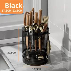 Portacuchillos Giratorio de 360 Grados de Acero Inoxidable Moderno, Tipo de Piso, No Plegable, Soporte para Almacenamiento de Palillos/Cucharas de Cocina - Product Image 4