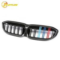Calandre avant en fibre de carbone à trois bandes de style M avec aérations de pare-chocs pour BMW Série 3 G20 G21 2019+