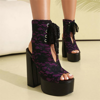 Tendance 2026 Bottines à talons hauts pour femmes, style Gothique Punk, à lacets et bout ouvert, pour Festival, Cosplay et usage décontracté, Support OEM ODM, Vente en gros