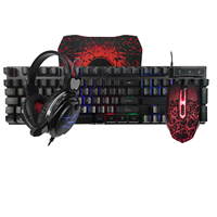 Clavier et souris de jeu RGB 4 en 1 avec rétroéclairage LED, interface USB et casque coloré pour les joueurs
