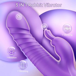 Women's Multi-Functional Heated Retractable Swing <strong>Rabbit</strong> Vibrator Telescopic Thrusting G-Spot Stimulation 10 Frequency Vibration - Product Image 4