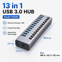 Hub USB 3.0 alimenté à 13 ports, multi-splitter en aluminium avec 13 interrupteurs individuels, adaptateur secteur 12V 5A pour PC