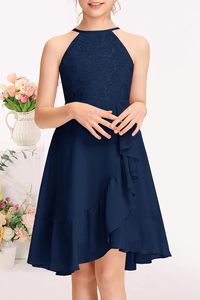 Robe de demoiselle d'honneur <span class=keywords><strong>junior</strong></span> MITILLY pour filles, en dentelle, à volants, en mousseline, dos nu, coupe trapèze, asymétrique, fluide, sans manches, pour mariage et fête - Product Image 2