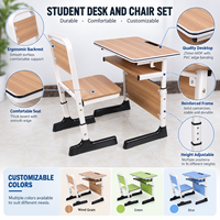 Ensemble de bureau et chaise d'école individuels réglables avec étagère de rangement ouverte pour les écoles internationales