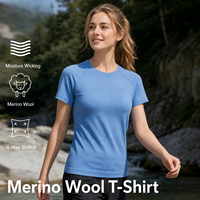 Camiseta Deportiva de Lana Merino para Hombre y Mujer, Suave, Elástica, Transpirable, de Secado Rápido, para Senderismo, Running y Entrenamiento