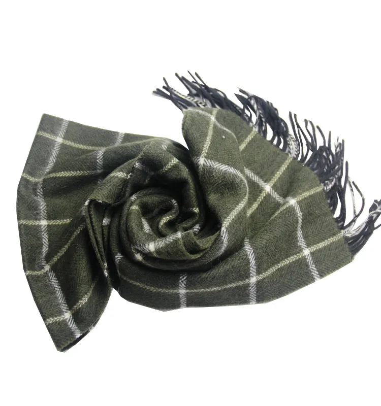 Army Green Check Pattern Wool Scarf Winter Warm New Pure Color Scarf