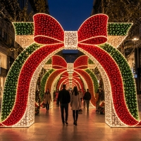 Guirlande lumineuse LED multi-arche répétée rouge, blanc, vert, motif nœud papillon, pour tunnel de Noël, décoration de passage de boulevard commercial, IP65 CE