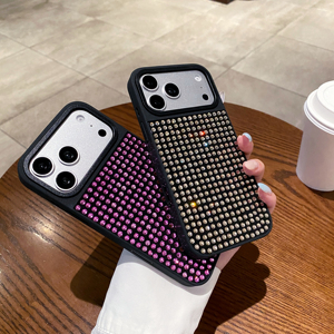 Coque tendance noire avec strass pour <span class=keywords><strong>iPhone</strong></span> 17 16 15 <span class=keywords><strong>14</strong></span> 13 12, dos en PC <span class=keywords><strong>noir</strong></span> luxueux orné de cristaux, protection anti-choc et bijoux - Product Image 1