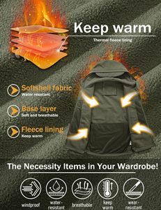 Chaquetas Tácticas de Senderismo para <span class=keywords><strong>Hombre</strong></span> Rompevientos con Capucha Impermeable Gruesa de Forro Polar Cálido Piel de Tiburón Softshell - Product Image 3