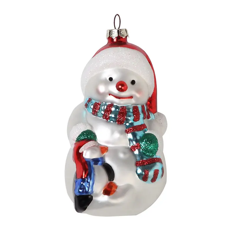 Vente en gros d'ornements d'arbre de Noël suspendus Père Noël bonhomme de neige de Noël pour la décoration de Noël figurines en verre