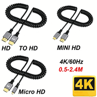 Câble vidéo personnalisé 4K60Hz HD 2.0 à ressort enroulé, coque en aluminium, plaqué or, gaine en PVC, mâle-mâle, pour ordinateur portable et projecteur