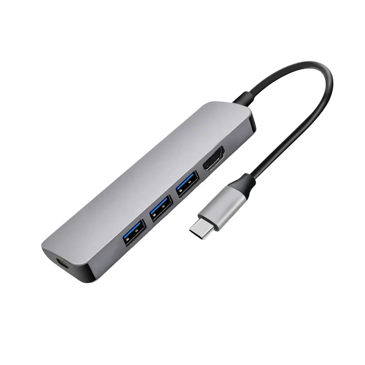 Type-c 5 In 1 Hub dengan PD100W USB3.0 4K @ 60Hz Adaptor Multifungsi Pengisian Cepat untuk Macbook Laptop Usb C Docking Station