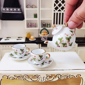 <span class=keywords><strong>Service</strong></span> <span class=keywords><strong>à</strong></span> <span class=keywords><strong>thé</strong></span> miniature en céramique pour enfants 1:6, jeu d'imitation éducatif, jouet de cuisine pour <span class=keywords><strong>maison</strong></span> de poupée - Product Image 2