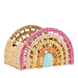 Panier de rangement tissé en jacinthe d'eau en forme d'arc-en-ciel coloré semi-circulaire panier de rangement décoratif pour chambre d'enfant - Product Image 4