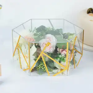 Customized Acrylic Hexagon Box Clear Cake Tillers Acrylic Fillable Cake Stand Wedding Birthday Decorating Cake Tillers