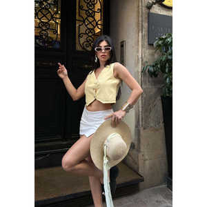 Gilet décontracté en lin pour femme avec décoration vintage, boutonné, long ou court, en tissu tricoté ou tissé, idéal pour l'été - Product Image 1