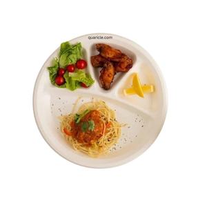 Assiettes compostables personnalisées de bagasse de canne à sucre de 12 pouces écologiques, robustes et sulfurisées, 3 compartiments pour l'environnement des mariages - Product Image 1