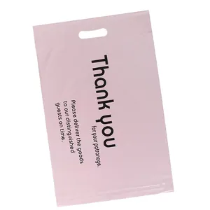 Amplop kemasan surat plastik kustom dengan pegangan merah muda Terima kasih tas surat poli dengan tas pegangan