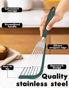 Espátula antiadherente de acero <span class=keywords><strong>inoxidable</strong></span> para peces, espátula de silicona para peces con mango de silicona resistente al calor para cocinar - Product Image 3