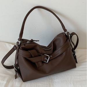 Bolso de Motocicleta de Cuero PU Impermeable de Estilo Vintage con Diseño Personalizado para Mujer, Gran Capacidad, Dos Correas, Cierre de Cremallera, Bolso de Mano Portátil - Product Image 2