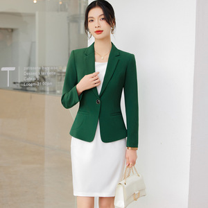 Women's Red Blazer Suit Set With White Midi Skirt Solid Color Polyester Formal Wear For Office And Presentations - Product Image 2