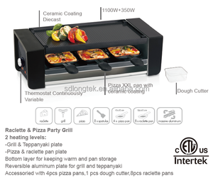 Grill <span class=keywords><strong>Raclette</strong></span> Électrique <span class=keywords><strong>2</strong></span>-en-1 avec Contrôle de Température Réglable, Plaques Amovibles et Revêtement Antiadhésif en PTFE pour Fêtes en Intérieur - Product Image 1
