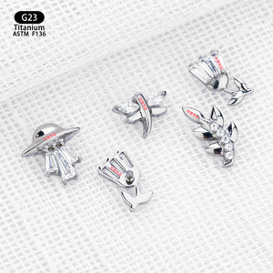 Boucles d'oreilles clous en titane G23 F136, forme végétale, incrustation de zircon, bijoux de piercing pour cartilage d'oreille, cadeau - Product Image 3
