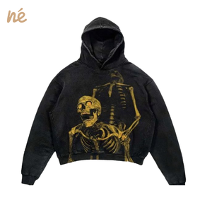 Sweter bertudung modis kelas atas, Sweatshirt kasual nyaman ukuran besar dengan lengan panjang desain bordir untuk Halloween - Product Image 5