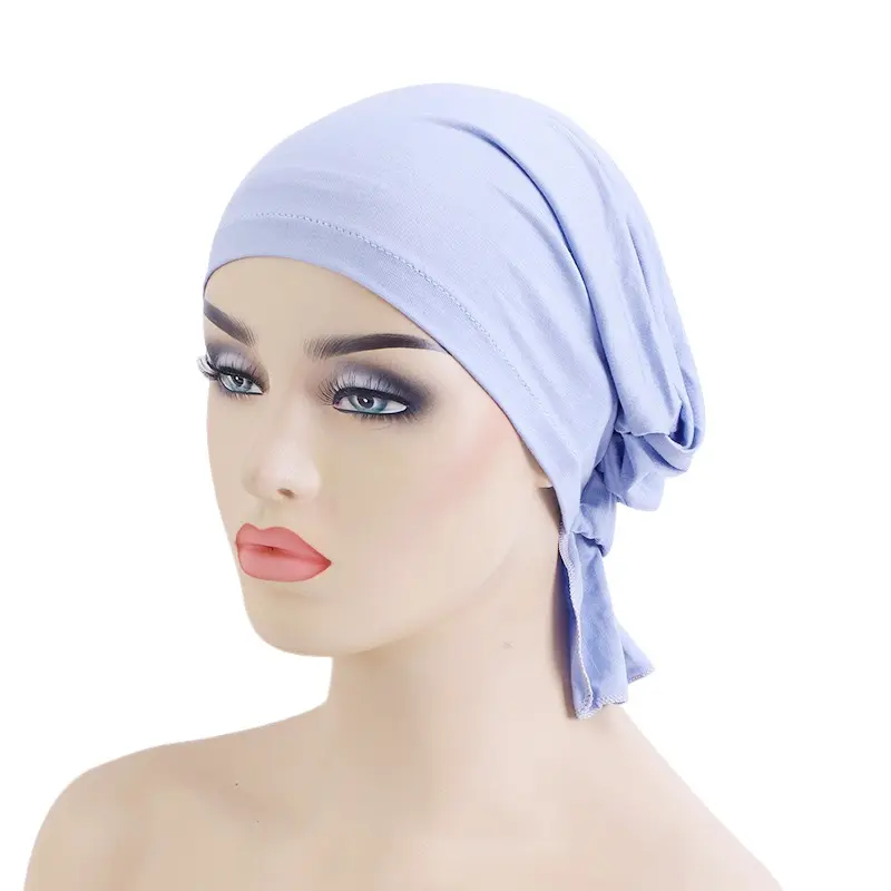 قبعة خيزران قطنية مرنة مريحة غطاء رأس مربوط مسبقًا غطاء كيمياوي عمامة لمرضى السرطان