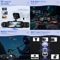 Cámara para Coche Podofo de 3.16'' con 4 Lentes, DVR 1080P, Cámara de Visión Trasera Izquierda y Derecha 480P, Grabación en Bucle, Visión Nocturna, Detección de Movimiento