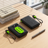 Batterie externe haute capacité en plastique 10000 mAh avec câble, support de téléphone, lumière RGB, charge rapide sans fil 15W PD 22.5W, transparente
