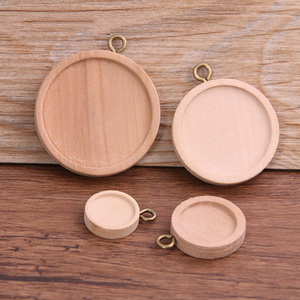 50pcs 2.5-4cm Polished <strong>Wooden</strong> Circular Gemstone Base with <strong>Inlaid</strong> Pendant Base Lovely Love Decorative Model - Product Image 1