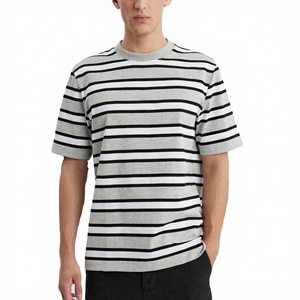 Brown Stripe <b>100</b>% <b>Polyester</b> Blank Design Hot Selling Summer Regular Fit O Neck Short Sleeve Casual Men <b>Shirt</b> - Product Image 3