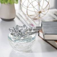 Revêtement argenté Diamant plat En Verre Cristal bijoux boîte à bijoux avec lotus couvercle MH-QT0466