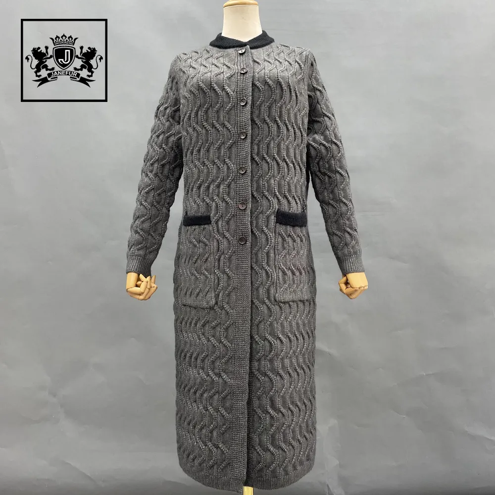 Custom Cashmere Sweater Knitted Plus Size Wool Cashmere Sweater Long Women's Cardigan Cashmere Coat With Fur Scarf