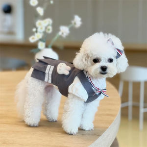 25AW hewan peliharaan Bichon Pomeranian Teddy anjing kecil gaya kuliah pakaian anjing 2 potong Set Gaun + rompi - Product Image 4