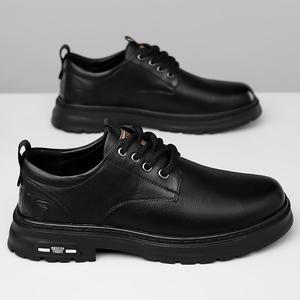 Chaussures décontractées pour hommes en cuir à lacets, bout rond, semelle extérieure en caoutchouc antidérapante, semelle intermédiaire en EVA, couleur unie - Product Image 3