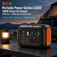 Station d'alimentation portable 296Wh 300W, alimentation 80000mAh AC DC USB-C, charge sans fil 10W, LED pour le camping, la randonnée et la secours en extérieur