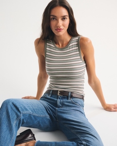 Leduo Customized Women Striped Ribbed <b>Tank</b>-<b>Top</b> Crew <b>Neck</b> Sleeveless Slim Fit Casual Daily Wear Knit Vest <b>Top</b> - Product Image 2