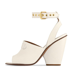 Sandales rétro en cuir motif litchi pour femme, à talon compensé haut et épais, avec bride de cheville et boucle monobloc, pour l'été - Product Image 5