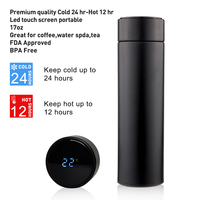 Bouteille d'eau intelligente LED 500 ml en gros, bouteille d'eau en acier inoxydable chaude et froide