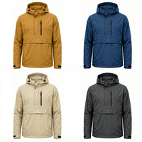 Jaket Hiking Outdoor Pria Berkerudung Setengah Resleting, Tahan Angin, Tahan Air, Manset Dapat Disesuaikan, Banyak Kantong, Mantel Camping Gunung Pria