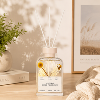 Diffuseur de roseaux haute capacité avec fleurs préservées, pot en verre carré, parfum personnalisé pour rafraîchir l'air de la maison