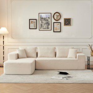 Sectional <b>Sofa</b>, Sherpa Fabric L Shaped Couch, 3 Seat Corner <b>Sofa</b>, Modern Upholstered With 2 Pillows Lounge for Living Room,<b>Green</b> - Product Image 1