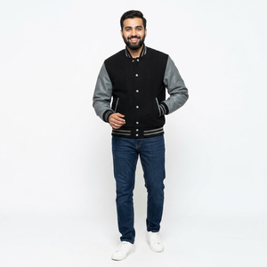 <b>Men's</b> Custom Made Leather Varsity <b>Jacket</b> Pocket Light Fabric <b>Long</b> Sleeves Hooded CollegeBaseballjacket for <b>men</b> - Product Image 1